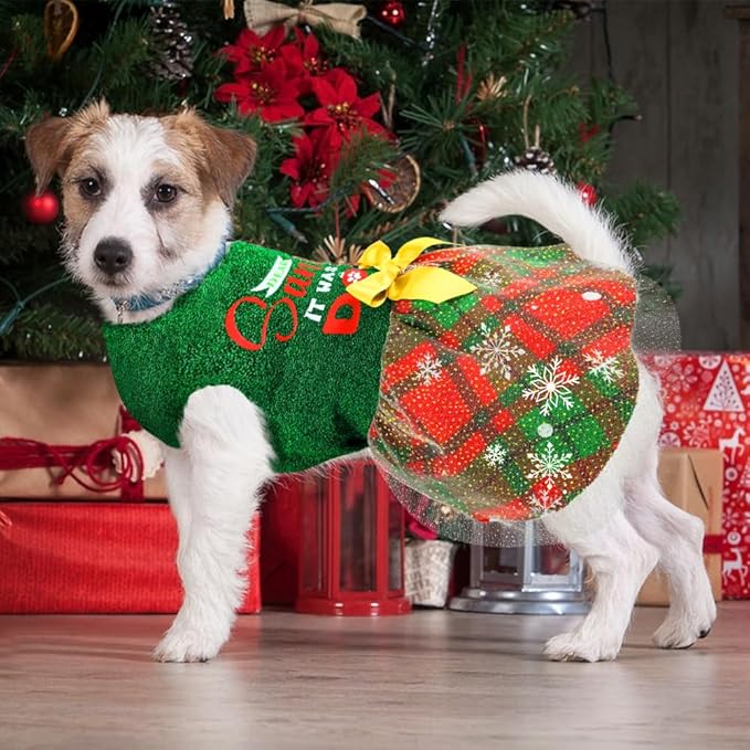 Funny Puppy Dress with Bow - Dog Dresses & Costumes for Small & Large Dogs - Pumpkin Witch Bat Pet Costume for Halloween & Christmas