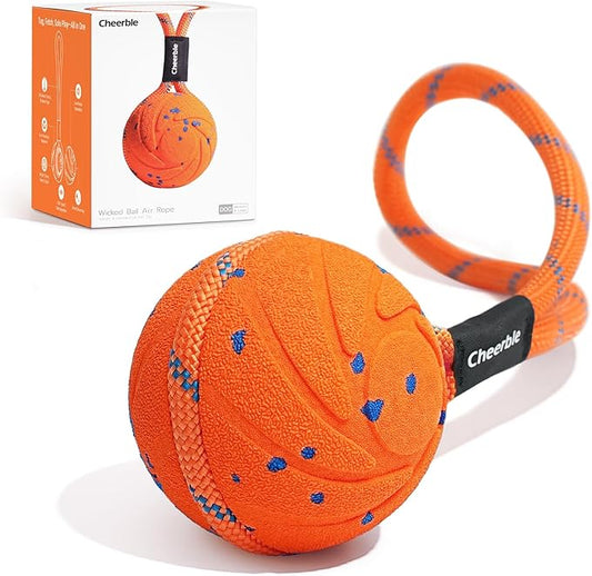 Cheerble Smart Interactive Dog Rope Toy Tug of War, Wicked Ball AIR Rope, Automatic Moving, Bouncing, and Rotating, E-TPU Material, IPX7 Waterproof Rating, Active Rolling Ball (Orange)