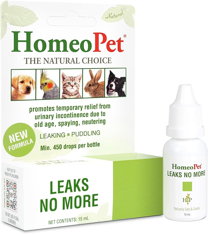 HomeoPet Leaks No More, Safe, Gentle, and Natural Cat and Dog Urinary Incontinence Relief, 15 Milliliters