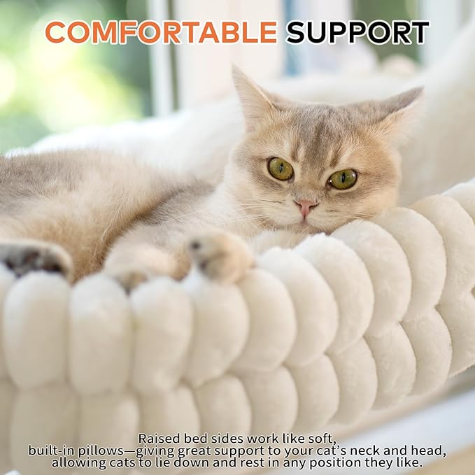 CHEERPALS Cat Window Perch for Indoor Cats Hammock for Window with Reversible Cushion, Foldable Cat Window Bed for Large Cats and Kittens(White,Large)