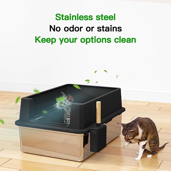 XXXL Stainless Steel Litter Box, Extra Large Cat Litter Box for Large Cats & Multi-Cat Homes, Leak-Proof with High Walls & Non-Slip Base - 28"x20"x12"
