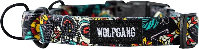 Wolfgang Heavy Duty Martingale Dog Collar with Quick Release Nylon Buckle for Walking & Training, LosMuertos Print, Medium