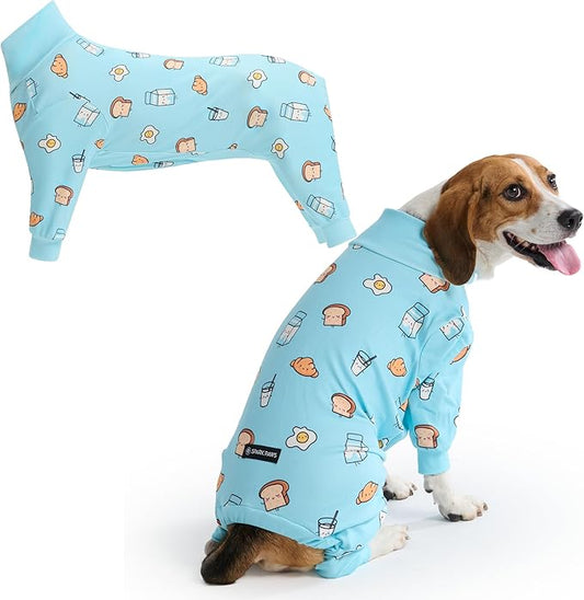 Spark Paws Dog Pajama, Dog Recovery Suit Male, Onesie, Ultra-Soft and 4-Way Stretch, for Small Medium and Large Breeds - Breakfast Blue - XXL