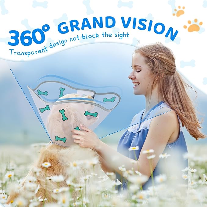 Dog Cone After Surgery - Soft, Comfortable, Adjustable Recovery Collar for Large, Medium, Small Dogs - Stop Licking with Soft Protect Edge (Bone, L)