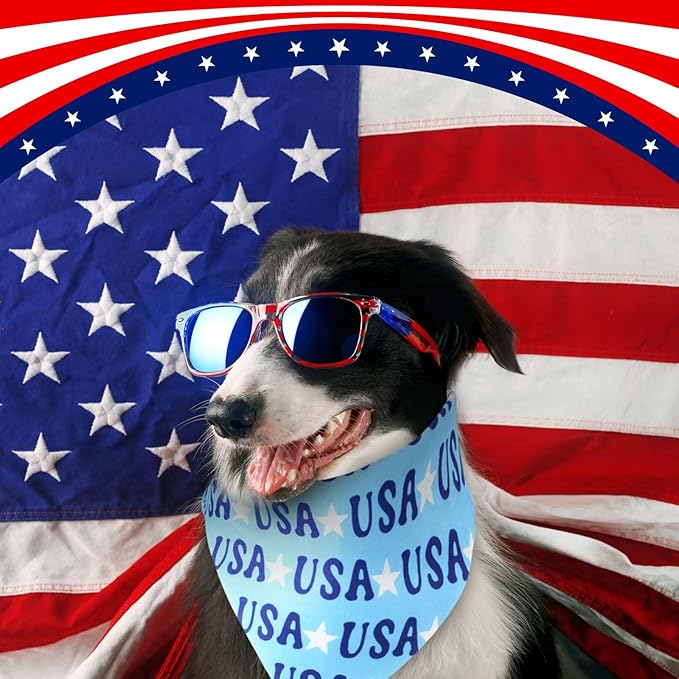Sanwuta 120 Pcs Dog Bandana Bulk Scarf Washable Dogs Bibs Adjustable Kerchief Pet Bandana for Small and Large Party Pet Hawaii Beach Handkerchief Scarf Accessories (4th of July)