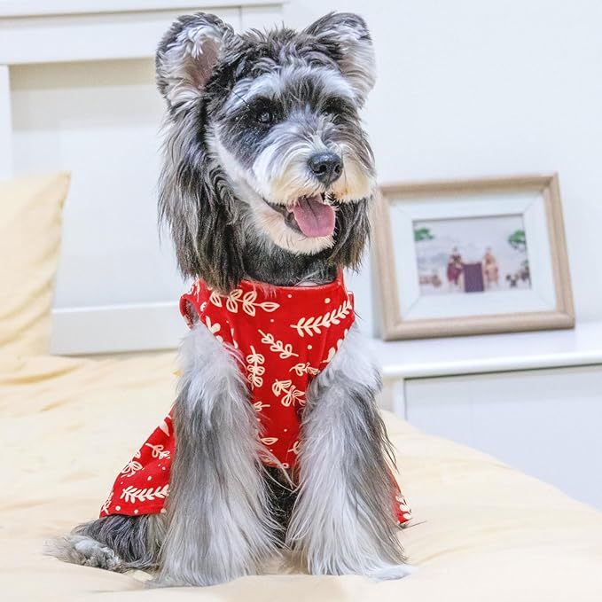 CuteBone Dog Christmas Dresses Outfit Velvet Holiday Small Dogs Clothes Onesie Pet Apparel Girl Puppy Skirt with Bow Hair Rope CVA30M