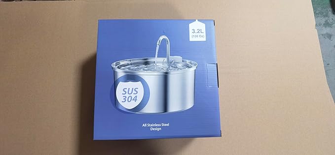 Cat Water Fountain Stainless Steel: 108oz/3.2L Cat Fountain for Drinking - Pet Water Fountain for Cats Inside - Automatic Cat Water Dispenser Bowl - Cat Feeding & Watering Supplies 6 Filters 3 Sponges