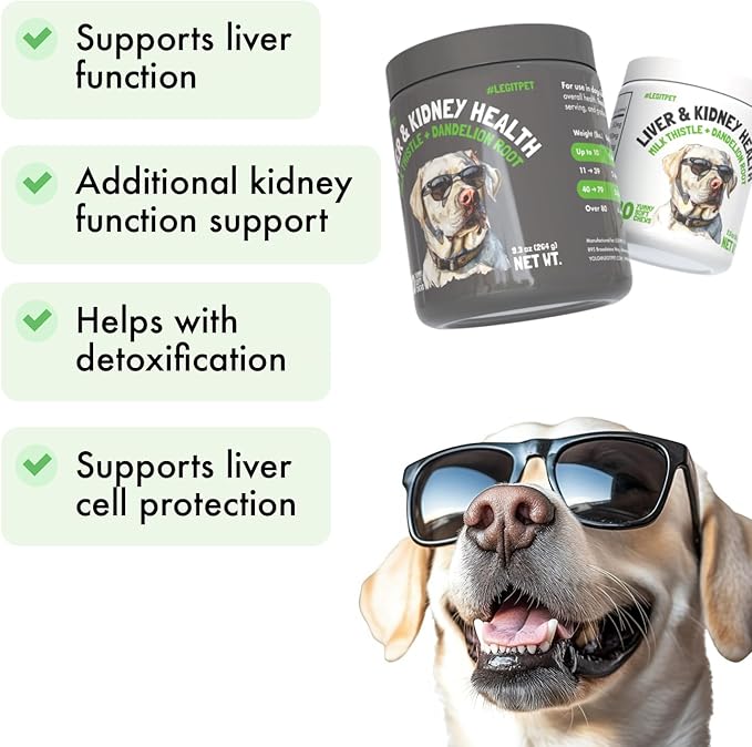 Liver & Kidney Support for Dogs Detox Natural Supplement with Milk Thistle Dandelion Root Turmeric Curcumin Hepatic Support Treats for Canine Liver Function, Immunity & Digestion 120 Soft Chews