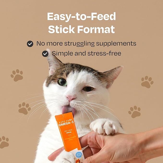 Easy Care Omega-3 Supplement for Cats – Skin & Coat Support with EPA + DHA 200mg, 30 Sticks