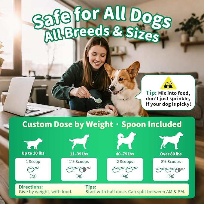 Dog Dental Powder – Teeth Cleaning Powder with 6B CFU Probiotics, Enzymes & Antioxidants, Plaque & Tartar Off, Fresh Breath Support, No Brushing Oral Care, Mint Beef Flavor, 75 Servings