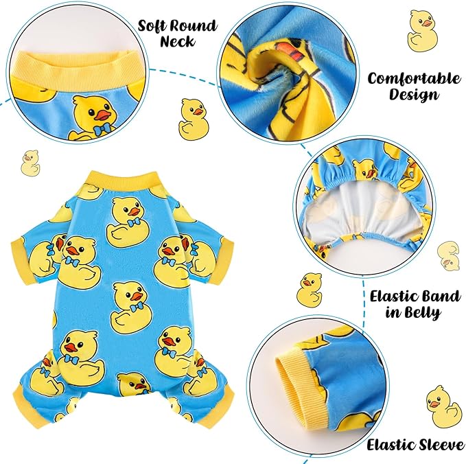 Dog Pajamas Soft Lightweight Dog Onesies Outfit Clothes for Small Medium Large Puppy Pjs for Pet Boys Girls Dogs Cats (S (Back: 10",Chest: 14", Neck: 9.5"), Yellow Duck)