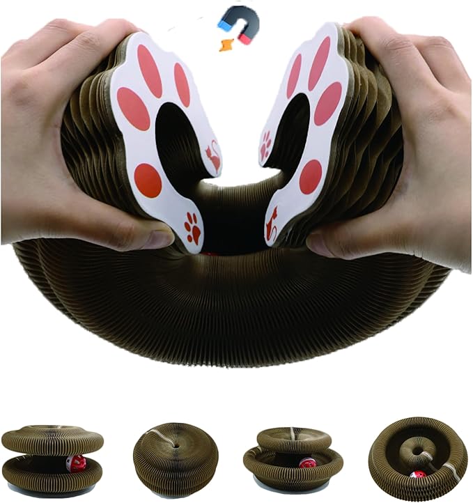 1 PCS Kitty Curlz, a cat Toy Designed specifically for Indoor Cats, is a Magical Accordion-Style cat Scratching Board Toy Equipped with Balls and Bells. (1)