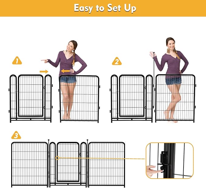 56 in(H) Dog Fence Outdoor for Yard，Wide Door Low Threshold, Decorative Garden Fence Panels, 10 Panels Total 22.1 Ft(L)，No Dig Fencing for Dogs, Black