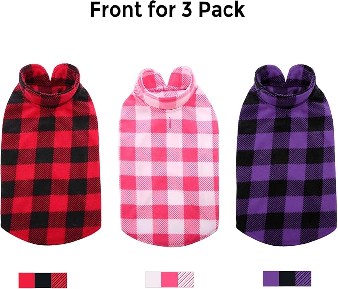 ASENKU Plaid Dog Fleece Vest, Soft Comfortable Pet Pajamas, Warm Winter Dog Shirt, Cold Weather Coat Jacket - 3 Pack Pet Clothes for Small & Medium Dogs