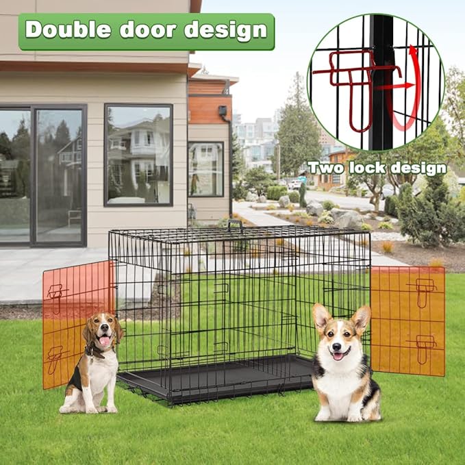 BestPet | Dog Crate | 36" | Black | Foldable Metal Kennel with Double Doors, Secure Slide-Bolt Latches, Leakproof Tray | Portable Dog Cage for Medium Sized Breeds | for Travel, Indoor & Outdoor Use