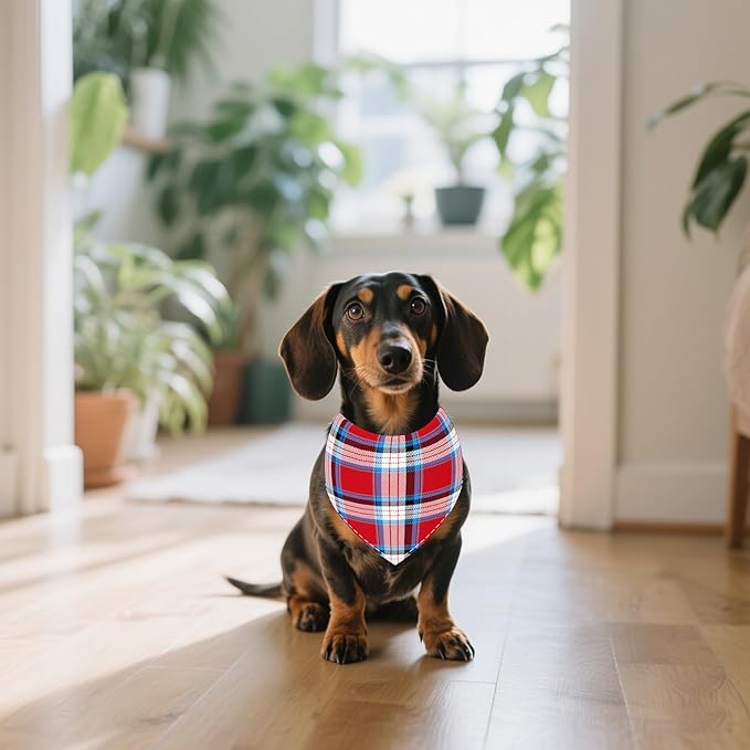 7 PCS Medium Plaid Dog Bandanas Hemming Seam Edge Dog Bandana for Small Dogs Print One Side Large Cats Scarfs Party Grooming M
