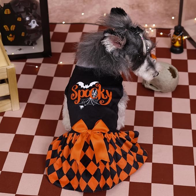 CuteBone Halloween Dog Dresses Velvet Holiday Small Dogs Clothes Onesie Pet Apparel Girl Puppy Skirt with Bow Hair Rope CVA42M-D