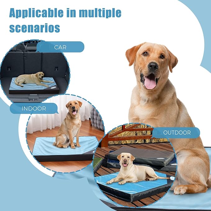 Orthopedic Outdoor Waterproof Dog Beds for Extra Large Dogs, Washable Crate Bed with Egg Crate Foam Pet Bed Mat and Removable Oxford Fabric Cooling Cover,45"x 32", Blue