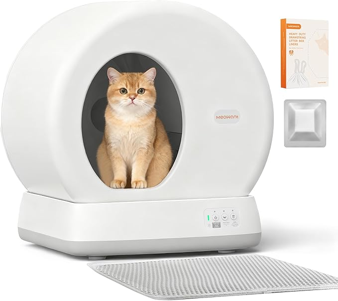 MeoWant Self Cleaning Cat Litter Box, Large Capacity Automatic Cat Litter Box with Integrated Safety Sensors, APP Control, Odor-Free for Multi Cats with Mat & Liner
