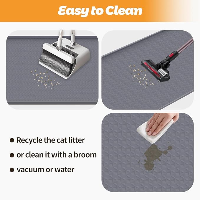 Cat Litter Mat, Extra Large 51" x 25.6" Silicone Mat Litter Trapping Mat for Scatter Control, Soft on Kitty Paws, Easy to Clean (Dark Grey)