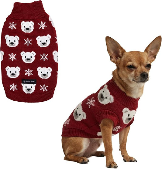 Spark Paws Christmas Dog Sweater – Ultra Soft Holiday Knit Sweater for Small, Medium & Large Dogs, Cute Pet Sweater for French Bulldogs & Big Dogs, Easy Potty V Cut Design Jacket - (Polar Bear, S)