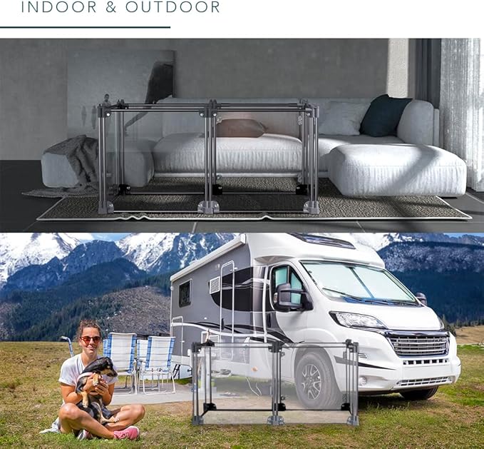 Front Row Foldable Dog Playpen – Durable and Portable Puppy Playpen for Exercise, Rest & Play – Clear Fence Panels with Aluminum Rods and Crate for Dogs and Other Small Pets (Charcoal, 6-Panel)