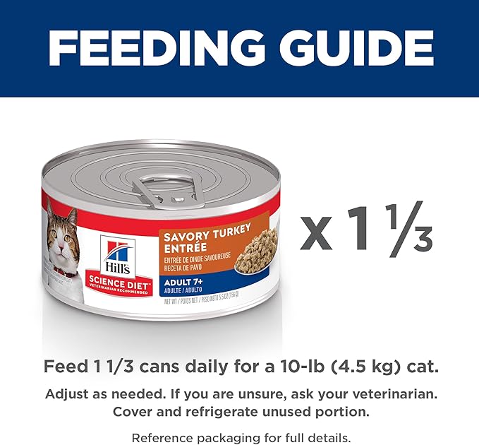 Hill's Science Diet Adult 7+, Senior Adult 7+ Premium Nutrition, Wet Cat Food, Turkey Minced, 5.5 oz Can, Case of 24