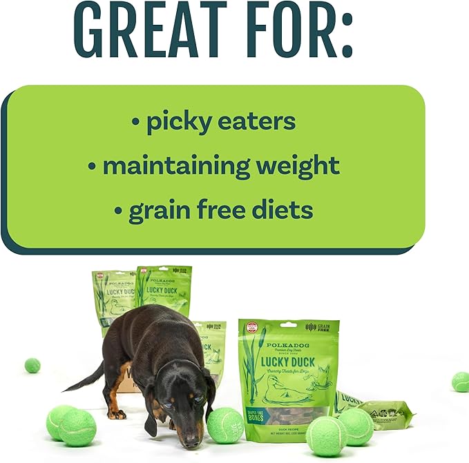 Polkadog Lucky Duck Bone-Shaped Dog Treats, Cat Snacks – All-Natural Pet Treats for Kittens, Puppies – Bite-Sized, Crunchy Snack for Dogs, Cats – 2 Ingredients – 7oz