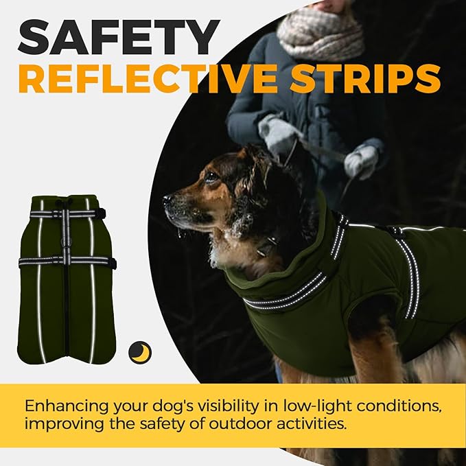 Lelepet Waterproof Dog Jacket with Harness Built in Warm Dog Winter Coat, Reflective Jacket Fleece Jacket, Dogs Coats for Small Dogs, Thermal Pet Snowsuit for Cold Weather, Yorkshire, Army Green, S