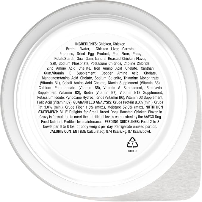 Blue Buffalo Delights Small Breed Natural Wet Dog Food, Rotisserie Chicken Flavor in Gravy, 3.5-oz Cups, 12 Count