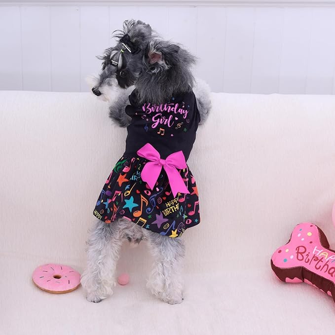 CuteBone Birthday Dog Dresses Velvet Holiday Small Dogs Clothes Onesie Pet Apparel Girl Puppy Skirt with Bow Hair Rope CVA50XS-D