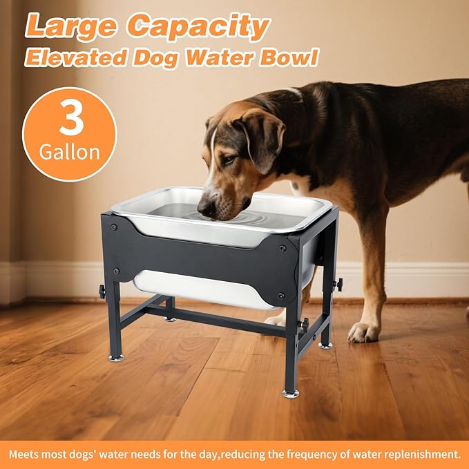 3 Gallons Elevated Large Dog Water Bowl, 4 Height Adjustable Stainless Steel Raised Dog Bowls with Stand, Indoor Outdoor Pet Water Bowl Relief Joint Pressure Pet Dishes for Dogs Easy Clean
