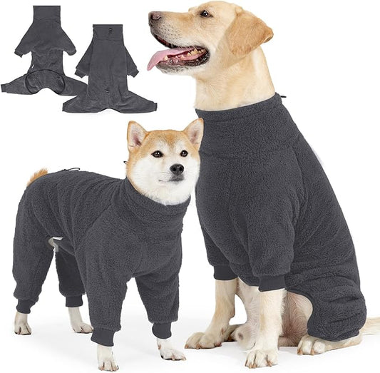 Fleece Dog Sweater for Small Medium Large Dog for Run Walk Sleep Pet Winter Jacket & Windproof Clothes Coat 2XL Grey