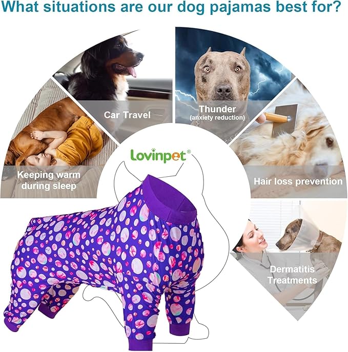 LovinPet Fat Dog Pajamas Onesies for Giant Dogs, Anxiety Calming Dog Jammies, Lightweight Knit, Pitfull Clothes, Pajamas for Pitbulls, Onesies for Dogs, Medium