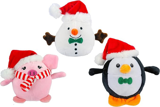 Giftable World Holiday Plush Pet Toy Fun for Christmas Designs with Squeaker Dog Chew Toy (3.5" Christmas Friends w/Squeaker)