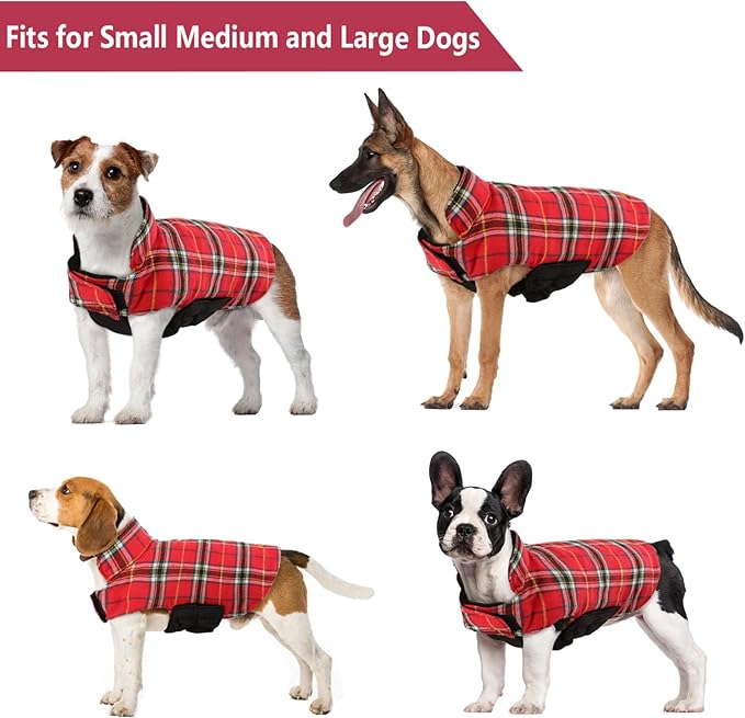 Kuoser Warm Dog Coat, Waterproof Dog Jacket for Extra Large Dogs, Adjustable Durable XL Doggie Winter Coat Reversible Cozy Puppy Cold Weather Apparel from Small to Large Breed, Bright Red XL