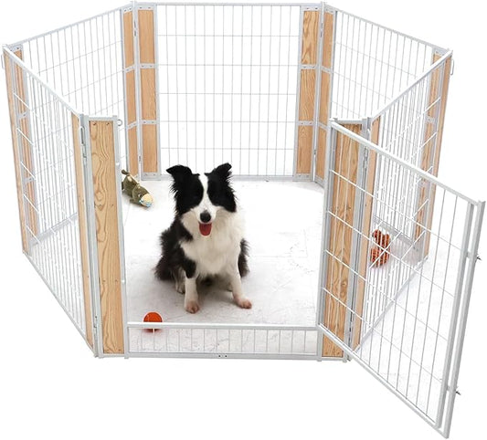 Heavy Duty Dog Playpen 32 Inch Height - Indoor Outdoor Pet Fence Enclosure for Medium and Small Dogs - Foldable Puppy Exercise Pen for Indoor and RV Camping or Yard (6 Panels, 32" H (White))
