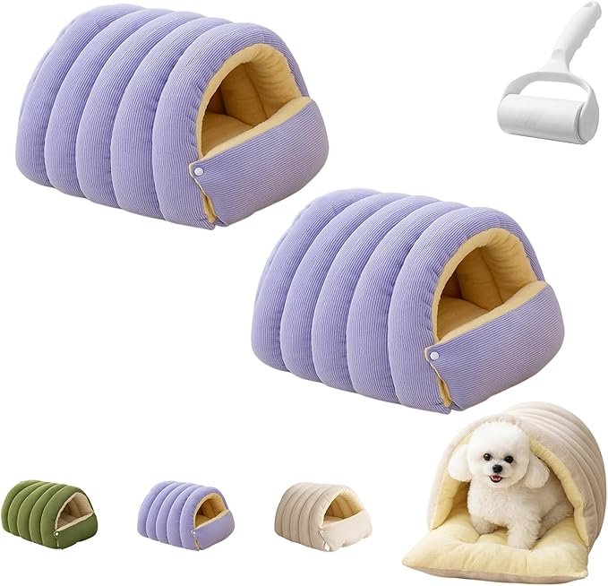 Cutypet Winter Cave, Cutypet Cat Winter Cave, Cute Cat Beds for Indoor Cats, Disassembled Design for Easier Cleaning, with Hair Remover, Suitable for Cats and Small Dogs (2PCS Purple, Large)