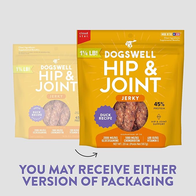 Dogswell Jerky Hip and Joint Dog Treats Grain Free Made in USA Only, Glucosamine and Chondroitin, 20 oz Duck