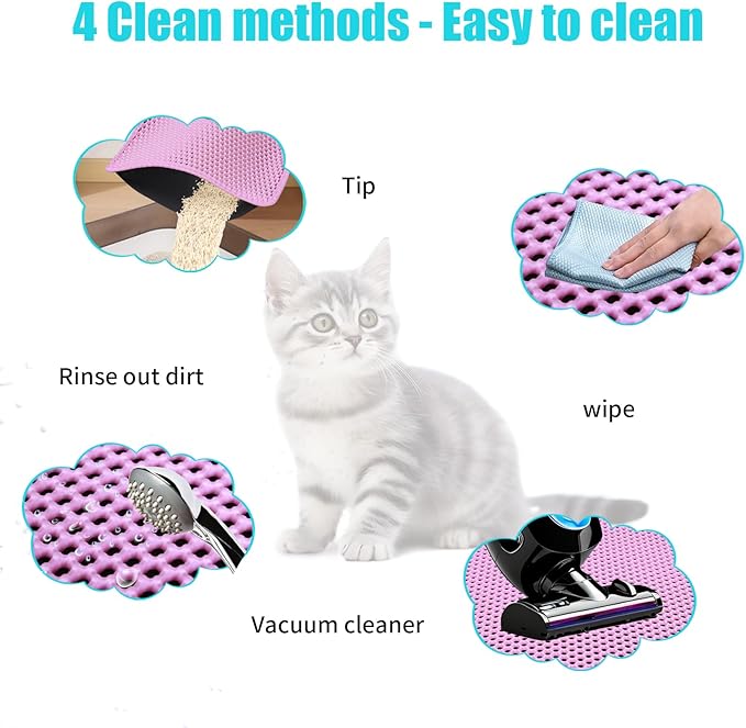 Cat Litter Mat, Kitty Litter Collector, Double Layered Honeycomb Design Waterproof, Anti Urine, Anti Slip, Easy to Clean, Limit Garbage (30"x24", Pink)