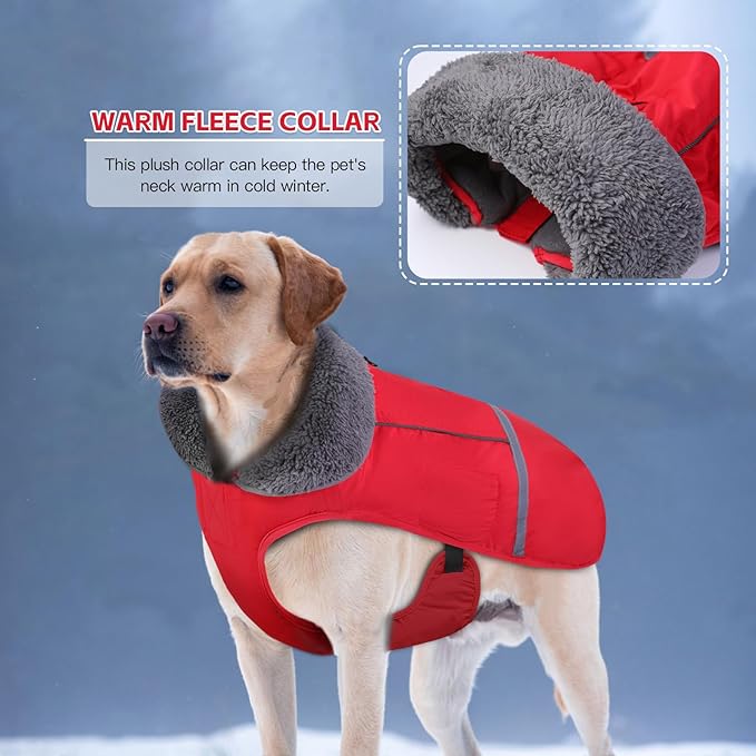 Doglay Dog Coat, Waterproof Dog Jacket Pet Winter Coat for Cold Weather with Thicken Furry Collar, Reflective Puppy Winter Jacket Warm Fleece Lining for Small Medium Large Pets