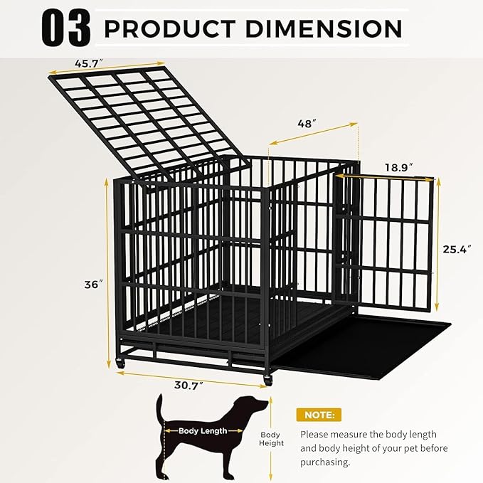 Otaid 48 Inch Heavy Duty Dog Crate Cage Kennel with Wheels, High Anxiety Indestructible Dog Crate, Sturdy Locks Design, Double Door and Removable Tray, Extra Large XL XXL Dog