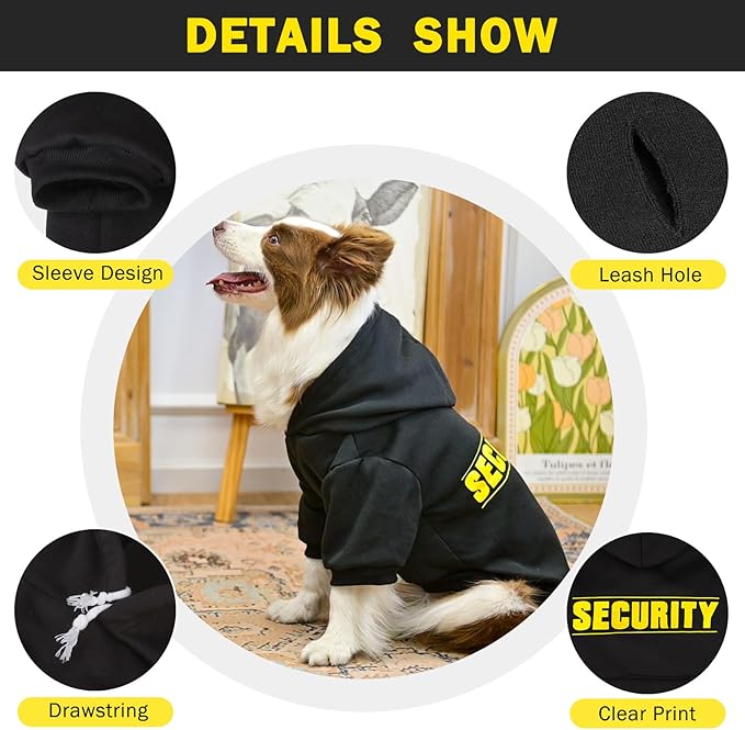 SCENEREAL Security Dog Hoodie Sweaters for Small Medium Large Dogs, Pet Halloween Costume Brushed Fleece Clothes with Hat, Soft Warm Winter Puppy Coat Clothes with Leash Hole for All Weather, XS