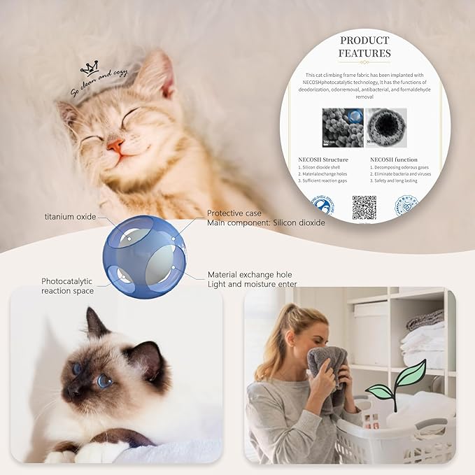 84.6in Cat Tree, Patent Fabric Multilevel Cat Tower for Adult Cats, Climbing Tree House and Towers with Condo Hammock Scratching Post Large Platform Wide Base (Dark Gray, 84 in)