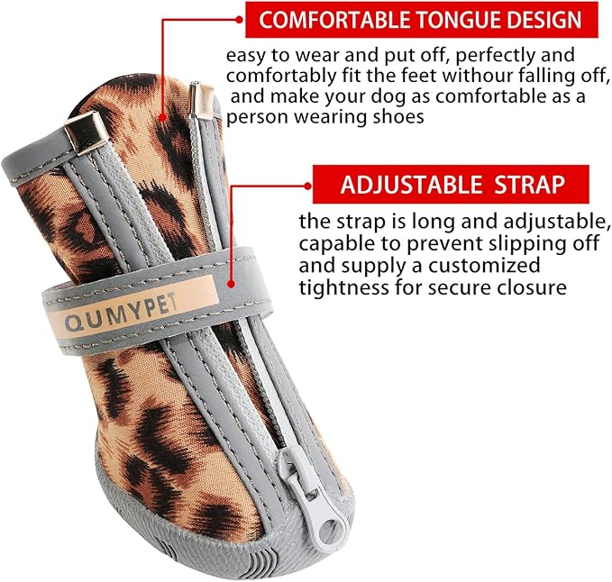 QUMY Dog Shoes for Small Dog, Puppy Dog Boots & Paw Protectors for Winter Snow Day, Summer Hot Pavement, Waterproof in Rain Weather, Ourdoor Hiking, Indoor Hardfloors with Skid-Resistant Sole