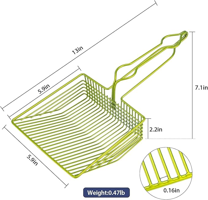 DHXYZZB Cat Litter Scoop with Holder, Metal Cat Litter Scoop Deep Shovel Kitty Poop Scooper Stand for Litter Box, Fast Sifting Non-Stick Cat Poop Sifting with Container to Store cat Scooper