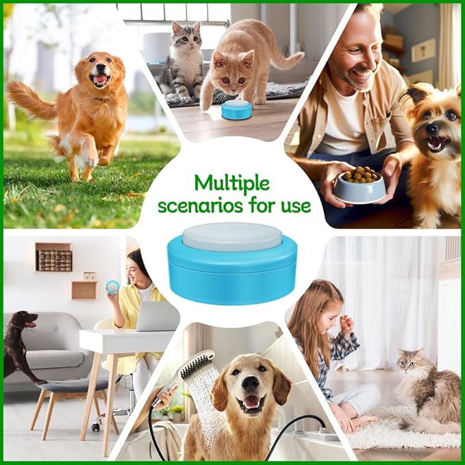 Talking Buttons for Cats, Dog Buttons Talk, Voice Recording Button for Pet Communication, Set of 2 Blue Recordable Button with Batteries, Long Standby Dog & Cat Training Clicker