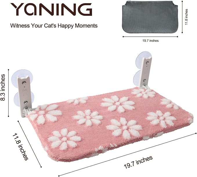 Cat Window Perch, Foldable Cat Window Hammock with Cute 3D Textured Flower Cover, Breathable Mesh Cover and Strong Suction Cups, Cordless Window Seat Bed for Indoor Cats (Pink, Medium)