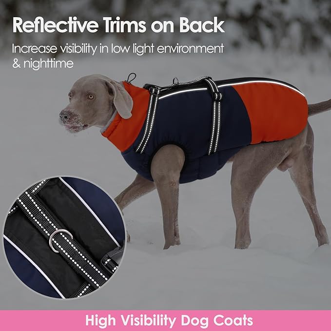 AOFITEE Dog Coat for Large Dogs, Waterproof Dog Winter Jacket with Built in Harness, Warm Turtleneck Cold Weather Coats Large, Reflective Fleece Lined Snow Jacket for French Bulldog, Boston Terrier, L