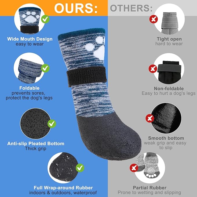 BEAUTYZOO Dog Booties Shoes for Hot Pavement, Waterproof Dog Boots for Small Medium Large Dogs, Traction Control Paw Protectors for Hardwood Floors Anti Slip, 6 PCS Dogs Grip Socks for Outdoor Walking